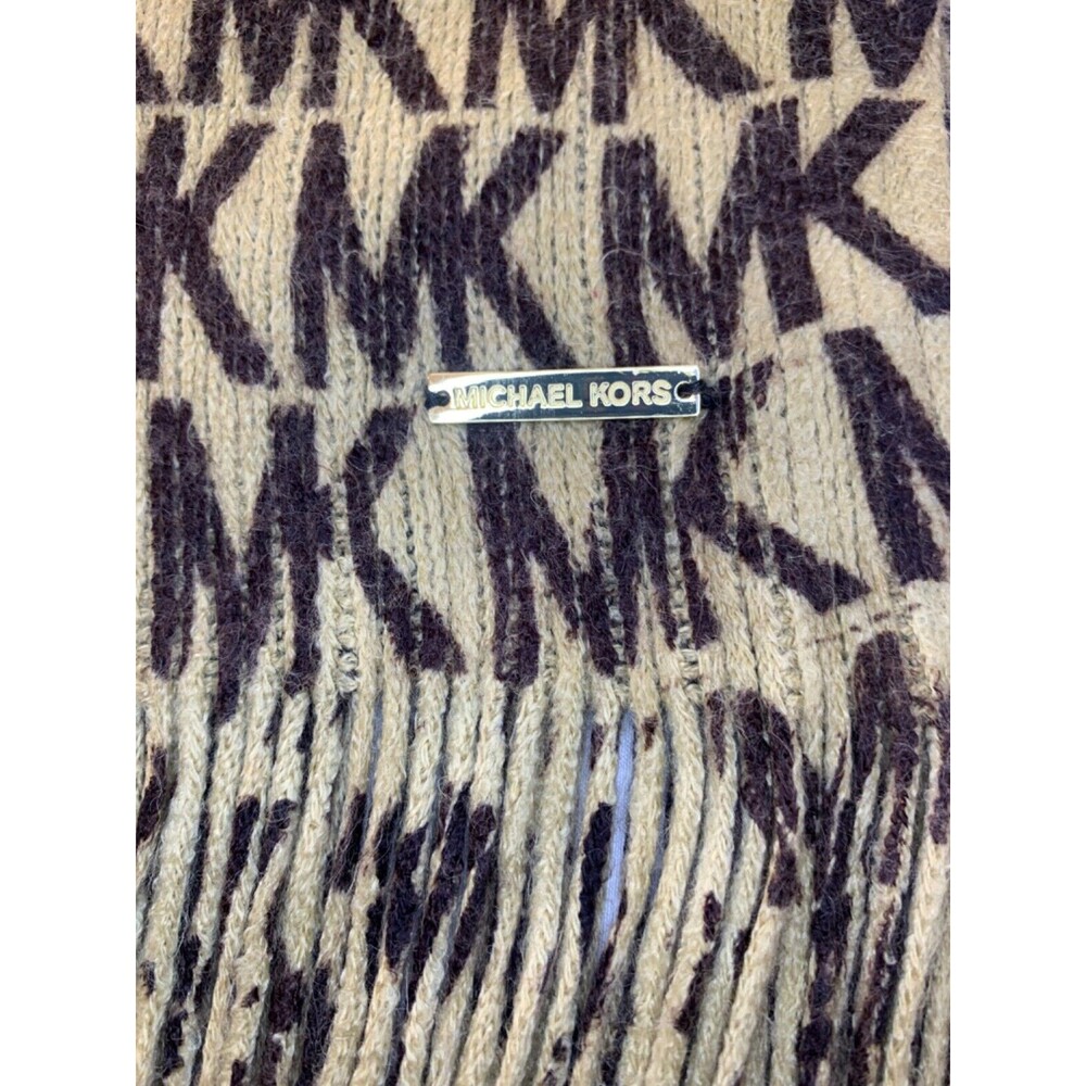 Michael Kors MK Scarf 72" x 10"Tan Brown MK Logo Monogram 10" Fringe  Soft - Picture 6 of 6